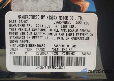 2008 Infiniti G35 Journey z USA, uszkodzony, nr VIN JNKBV61E88M204801